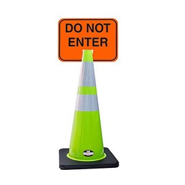 Troy-Safety 28" Lime Safety Cone Black Base with Two Reflective Tape, Plus Cone Sign 28"Do Not Enter", (Cone-2 ea + Cone Sign-2 ea)
