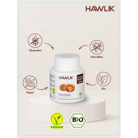 HAWLIK Vital Mushrooms Shiitake Extract Capsules | 240 Capsules | With Vitamin C | Natural Cultivation | Gentle Drying | Vegan | Sugar Cane Tin