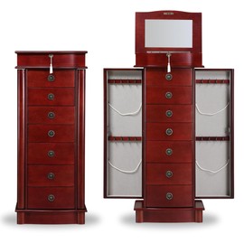 Hives & Honey Nora Jewelry Armoire, Locking Storage Organizer with 7 Drawers and 2 Doors Featuring Necklace Hooks, Cherry