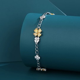 JIANGXIN Birthstone Gemstone Heart Women's Bracelet 925 Sterling Silver Bracelet Lucky Charm Lucky Clover for Women Girls Bracelets, Gemstone, Citrine