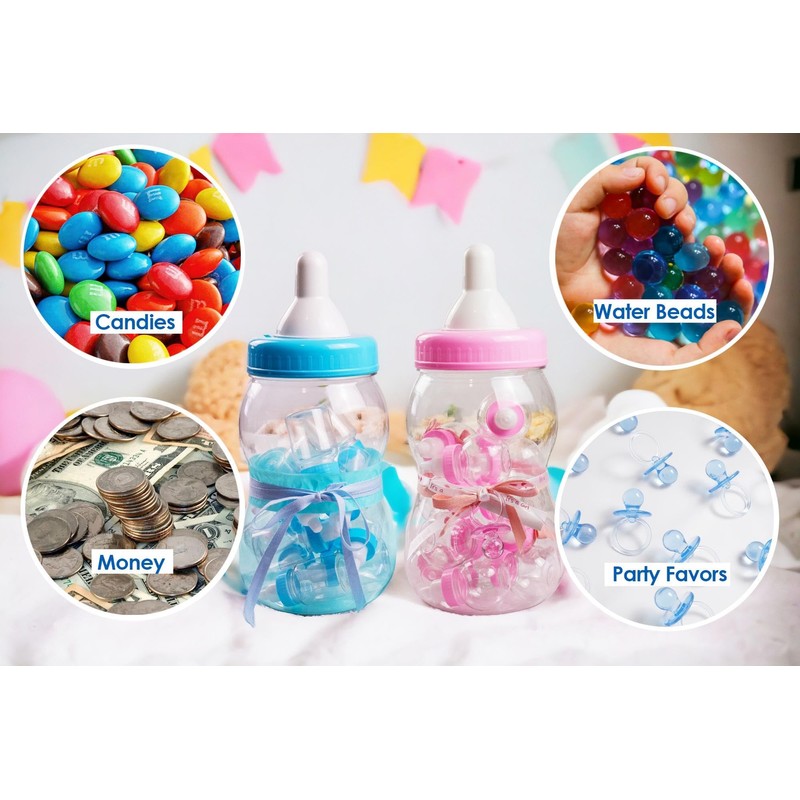Evershine Plastic Baby Bottle Bank, 13" Blue Fillable Baby Shower