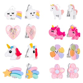 Chutoral 8 Pairs Kids Clip On Earrings for Girls, Princess Earrings Clip on Jewelry Dress Up Earrings Unicorn Clip On Earrings for Kids Girls