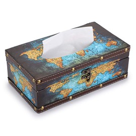 Sumnacon Retro Rectangular Wooden Tissue Box Cover, Vintage Napkin Holder Pumping Paper Case Dispenser,Decorative Facial Tissue Box Holder for Home Office Restaurant Car Automotive, Green Map
