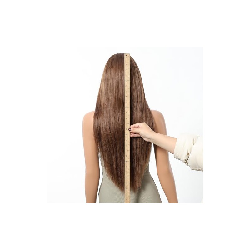 Peluca Larga con Flequillo Recto - Cabello Natural para Mujer