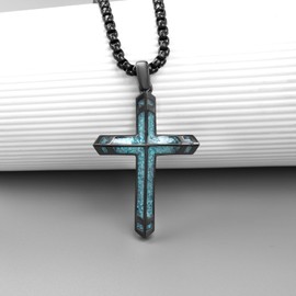 Tiaxiemo Turquoise Cross Necklace 925 Sterling Silver Cross Necklace for Men Christian Jewelry Gifts for Men