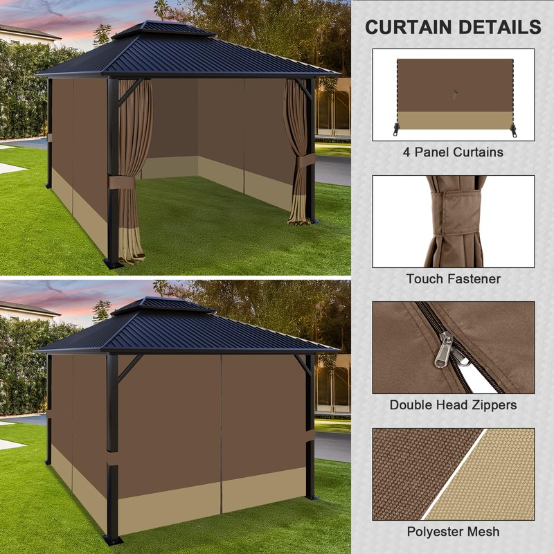 Aoodor 10x12 ft Outdoor Gazebo Curtains, 4 Panels Waterproof Privacy