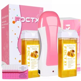 FOCTXI 민감성 피부를 위한 왁싱 키트 위의 FOCTXI 롤 - 허니 소프트 왁스 카트리지 2개와 부직포 스트립 100개 [Gold] FOCTXI Roll Waxing Kit for Sensitive Skin - 2 Honey Soft Wax Cartridges and 100 Non-Woven Strips [Gold]