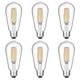 Gozelux Vintage LED Edison Bulbs 6W, Equivalent 60W Incandescent, Warm White 2700K, ST58 Antique LED Filament Bulbs with 90+ CRI, E26 Medium Base,Dimmable, Clear Glass, Pack of 6