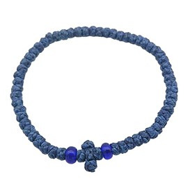 Mastic of Chios Blessed Greek Christian Orthodox Handmade Prayer Rope From Mt.Athos (Komboskoini Chotki) Thin Blue, Adjustable, Bronze, no gemstone