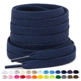 Stepace 2 Pairs Flat Trainer Shoe Laces 5/16" Wide Laces for Sneakers Sports Athletic Shoes - 15 Colors Shoelaces Navy Blue 100