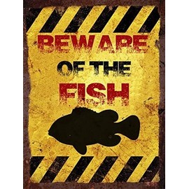 Finger prints - Beware of the fish - Vintage Metal Wall Sign