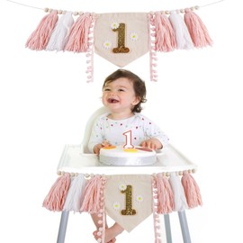 ​​​​​1st Birthday High Chair Banner, Girl Butterfly Pink and Purple Tassel, Fairy First Birthday Party Decoration, 1st Birthday Banner for Girls Sweet 1st Banner High Chair Party Decor (Style C)
