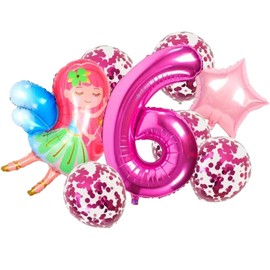 DIWULI Fairy Birthday 6 Years - Fairy Balloons Number Set