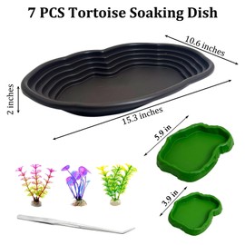 Apatal Reptile Bathing Pool 7 Pcs Tortoise Water Dish with Ramp Extra Large Turtle Feeding Bowl with Steps Reptile Food & Water Dishes 2-in-1 Gecko Habitat Decoration Accessories Lizard Bath Tub