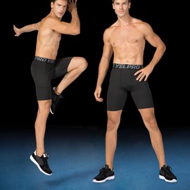 Lixada Pantalones cortos de compresión para hombre con bolsillos, negro, blanco, gris, X-large