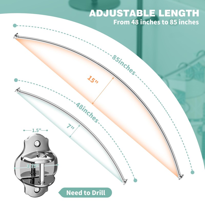 Mcrbeay Adjustable 48-85 in Extra Wide Shower Rods for Bathroom,