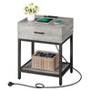 IDEALHOUSE 2024 New Nightstand with Charging Station - Rustic Grey