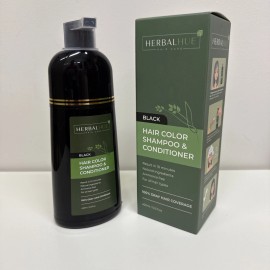 Herbal Hue Black Hair Dye Shampoo & Conditioner, Natural Shampoo 3 in 1, 100% Gray Hair...