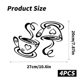 QINGYIWL Wandtattoo 4 Sätze Küche Dekor Aufkleber Wandaufkleber, Kaffee Tassen Peel und Stick Tapete, Coffee Wandsticker DIY abnehmbare Wandkunst Abziehbilder