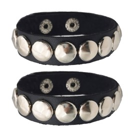 Seaberila 2 Pcs Punk Rock Bracelet for Men Women with Spike Rivet Studded Cuff Bracelet Adjustable