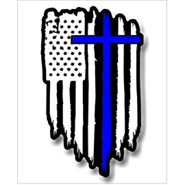 American Flag Thin Blue line Police Cross Jesus Decal Sticker (8")