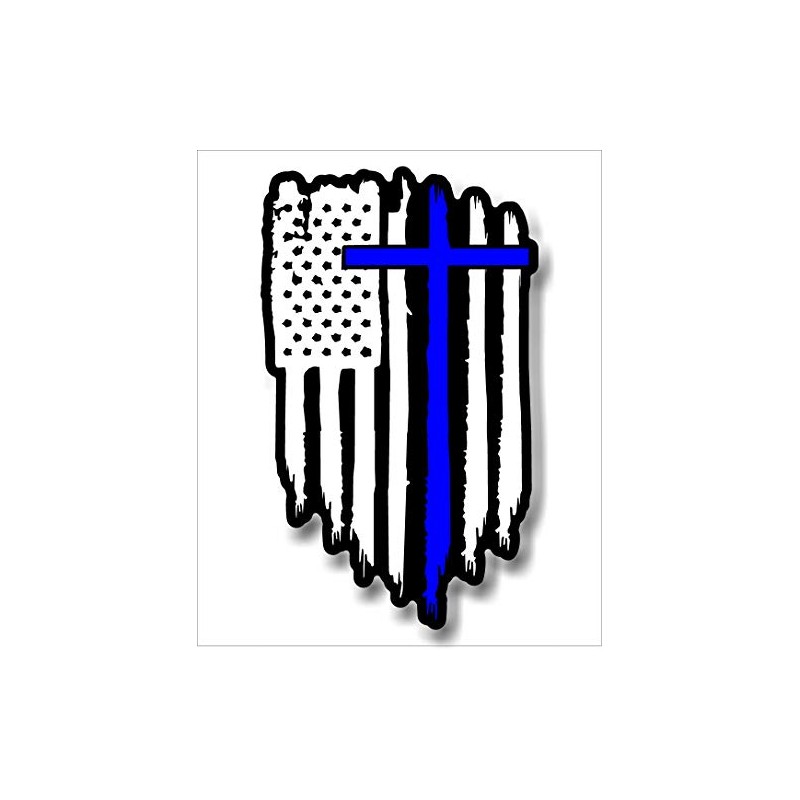 American Flag Thin Blue line Police Cross Jesus Decal Sticker