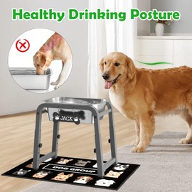 2 Gallon Elevated Dog Water Bowl, ADENGL Height Adjustable (10.4–15.2'') Raised Stainless Steel Bowl with Spill-Proof Mat & Sturdy Metal Stand, Tip-Proof, Easy to Clean, Indoor & Outdoor Use