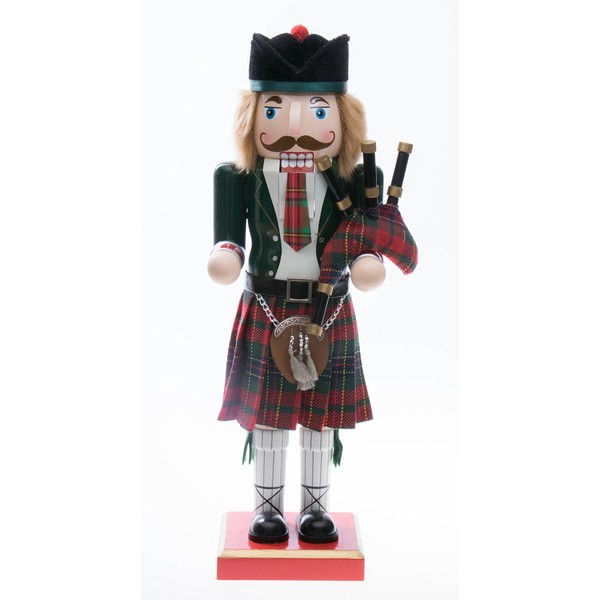 Clever Creations Green Scottish Bagpiper 14 Inch Traditional Wooden Nutcracker, Festive Christmas Décor for Shelves and Tables