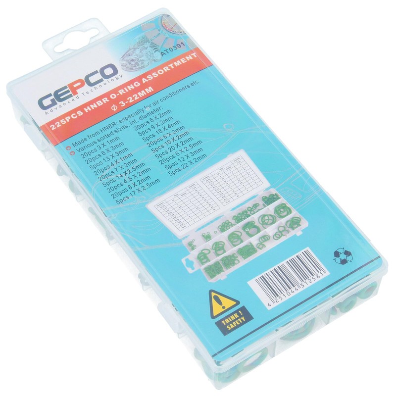 GEPCO Advanced Technology HNBR O-Ring Assortment Green 3-22 mm Diameter,