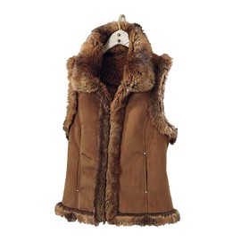 SAGEFINDS Glenrock Vest, Women's Faux Suede Brown Vest, Furry Trim Accents, Warm Fleece Lining, Sleeveless, Open Front Vest