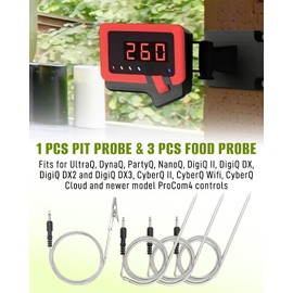 ULXIOM 4 Foot 3Pcs Meat Temperature Probe & 1 Pcs Pit Thermometer Set with 3.5mm Plug Fits for UltraQ DynaQ PartyQ NanoQ DigiQ CyberQ Controls