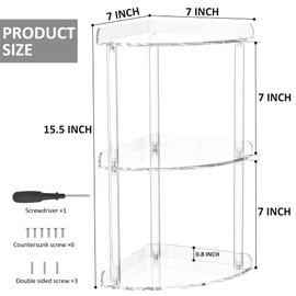 Sezanrpt 3 Tier Countertop Corner Organizer Shelf 7x7x15.7 Inch, Countertop Acrylic Bathroom Corner Shelf, Clear Vanity Storage Organizer for Cosmetics, Toiletries