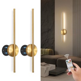 TaoFiaCo Battery Operated Wall Sconces Set of Two,Wireless Rechargeable Wall Sconces Set of 2 with Remote Control Dimmable Wall Light Decor for Living Room, Bathroom for, 24 Inch, Gold