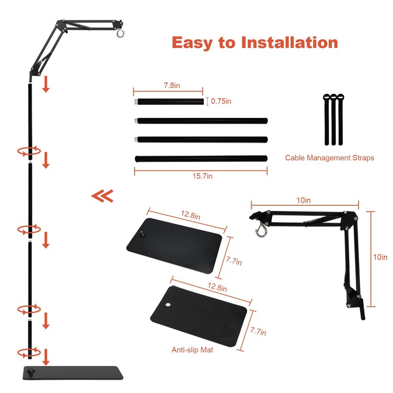 BOURDSERK Reptile Lamp Stand, Adjustable 15.7 to 74.3 In Heat