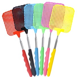 Zhenghebuy Fly Swatter, Pack of 6 Colourful Fly Swatter Stable, Fly Swatter, Manual Telescopic Fly Swatter, Extendable, Pest Fly Swatter for Flies, Mosquitoes and Insects