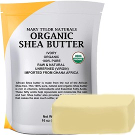 Manteca de karité orgánica de 1 libra — Certificado USDA por Mary Tylor Naturals — Crudo, sin refinar, marfil de Ghana África — Increíble nutrición para la piel, eccema, estrías y cuerpo