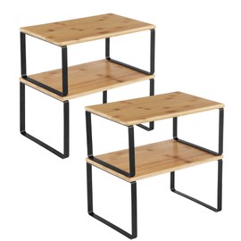 SONGMICS Organizadores de Cocina, Juego de 4 Estantes de Cocina, Apilables, Expandibles, Negro y Natural MKCS10NBV1                                   