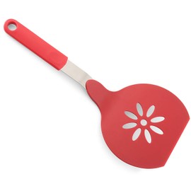 Homi Styles Jumbo Nylon Kitchen Spatula | Wide Non-Stick Slotted Blade with Floral Cut-Out Design - Great for Pancake Flipper, and Egg Turner | Premium Kitchen Supplies | 15 x 6.5 Inches ( red )
