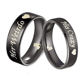 His or Hers (Sold Separate Price for ONE Ring Only) 6mm/4mm Stainless Steel His Crazy and Her Weirdo Couple Wedding Bands Ring -CR161 (Women's Ring (his Crazy), 7)