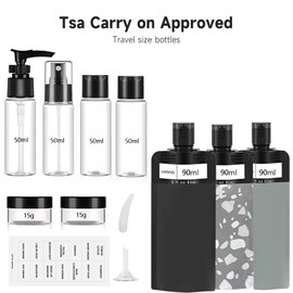 12pack Travel Bottles for Toiletries, Travel Container Pouches for Men Women, Essentials for Shampoo, Conditioner and Body Wash Liquids, Cruise Ship, Airplane, vacation Accessories-Black Set