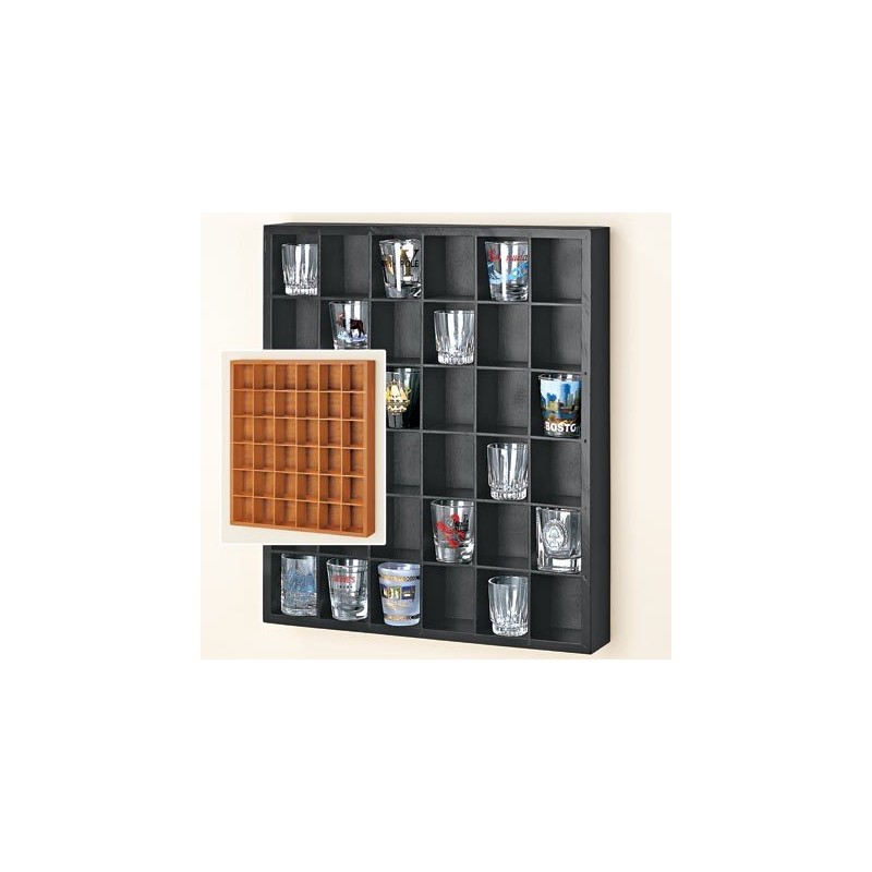 Jumbl Wood Shot Glass Wall Curio Display Case - Natural,16.5"