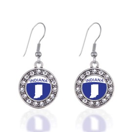 Inspired Silver - Indiana Outline - Silver Dangle Earrings for Women - Circle Charm Earrings French Hook Drop with Cubic Zirconia - Women's Dangly Earrings Jewelry Gift