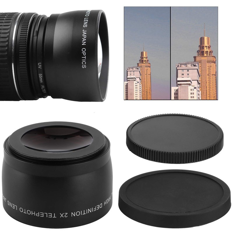 55mm 2X Camera Magnification Lens,Alloy 2X Telephoto Optical Glass Lens,