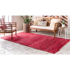 Unique Loom Chindi Cotton Collection Soft Hand Woven Natural Fiber Striped Area Rug, 9 ft x 12 ft, Red/Purple