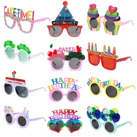 Telooco 12 Pairs Birthday Glasses Happy Birthday Sunglasses Funny Photo Props for Party, Sunglasses Party Favors for Kids Adults