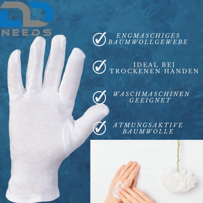 D2D | 12 Pairs - White Work Gloves - Size: