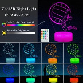POSSHE Volleyball Gift for Girls, 3D Night Light, 16 Colors Changing, Remote Control with Timer, RGB Flashing Mode and Dimmable, Volleyball Lamp for Christmas Birthday Decor
