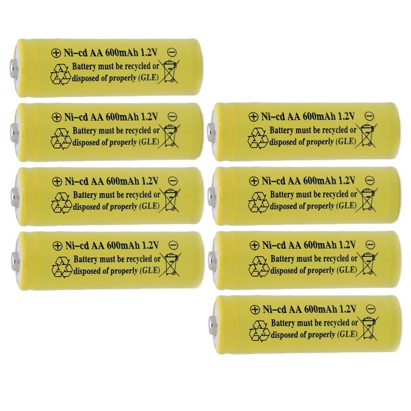 OXWINOU AA NiCD 600mAh 1.2V aa Rechargeable Battery for Outdoor Solar Lights,Garden Lights, Remotes, Mice (Yellow 8-Pack)