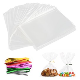 AIVEKE AIVEKE 100 Stück Cellophantüten 15x25cm - Geschenktüten Plastiktüten Süßigkeiten Tüten Keksbeutel mit Metallischen Bindebaender für Party Hochzeit Beutel