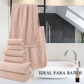 NANWEI Toallas, Super Suave y Fuerte Absorción de Agua, para Hogar Hotel Gimnasio (Beige, 2 Toallas de baño)